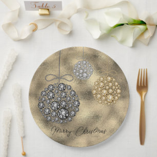Elegant Gold Ornaments Merry Christmas  Paper Plate