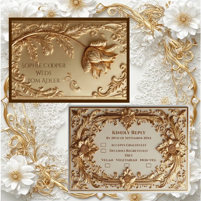 Elegant Gold Ornate Baroque Grandeur Floral Motifs RSVP Card (Elegant Gold Ornate Baroque Grandeur Floral Motifs RSVP Card)