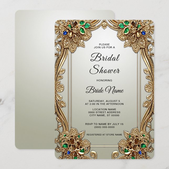Elegant Gold Ornate Bridal Shower Invitation (Front/Back)