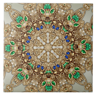 Elegant Gold Ornate Ceramic Tile