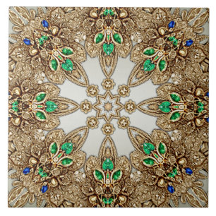 Elegant Gold Ornate Ceramic Tile