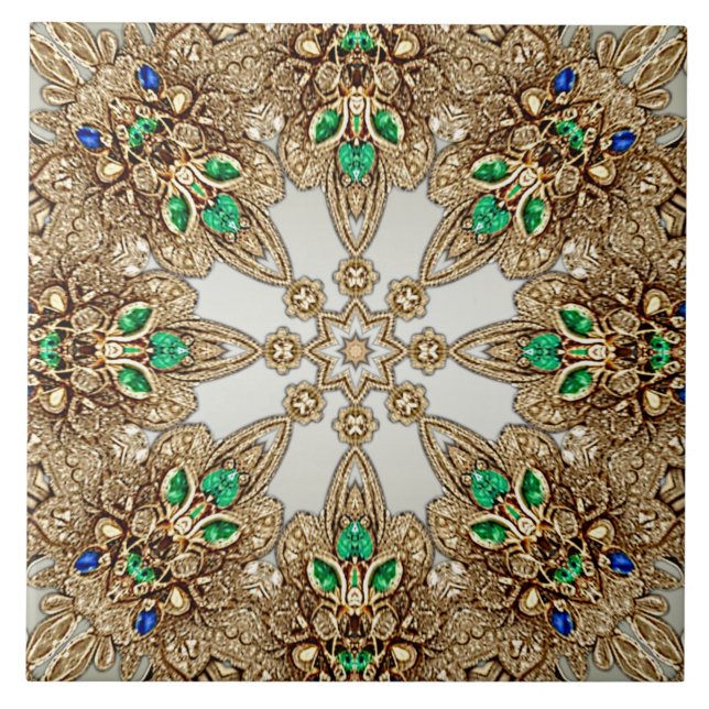 Elegant Gold Ornate Ceramic Tile (Front)