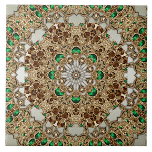Elegant Gold Ornate Ceramic Tile