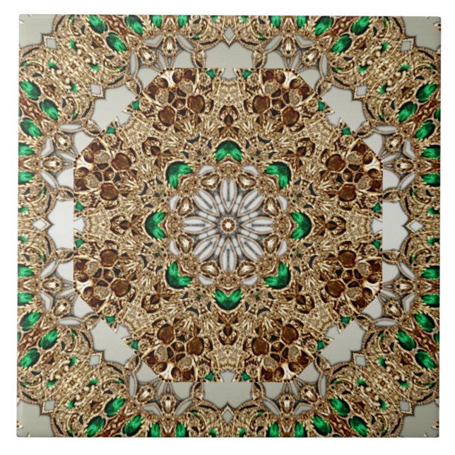 Elegant Gold Ornate Ceramic Tile (Front)