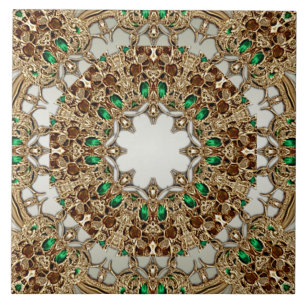 Elegant Gold Ornate Ceramic Tile