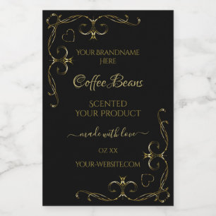 Elegant Gold Ornate Corners on Black Product Label