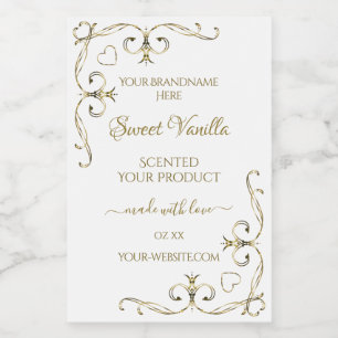 Elegant Gold Ornate Corners on White Product Label