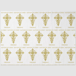 Elegant Gold Ornate Cross Baptism Tissue Paper