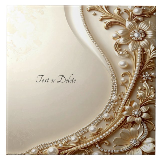 Elegant Gold Ornate Floral Ceramic Tile (Front)