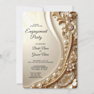 Elegant Gold Ornate Floral Engagement Invitation