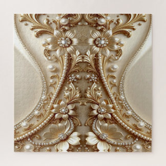 Elegant Gold Ornate Floral Jigsaw Puzzle