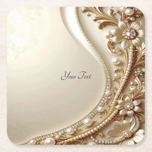 Elegant Gold Ornate Floral Paper Coaster