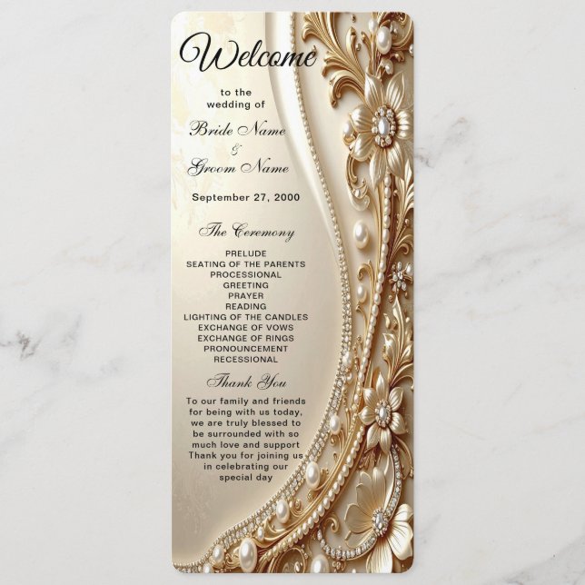Elegant Gold Ornate Floral Wedding Program Programme (Front)
