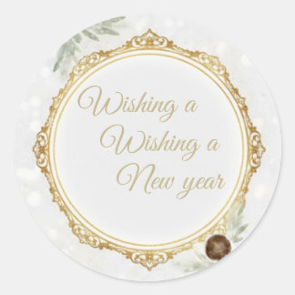 Elegant Gold Ornate Frame Round Sticker with Eucal