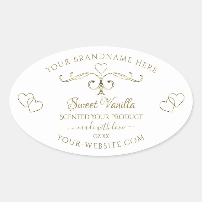 Elegant Gold Ornate Hearts on White Product Labels (Front)