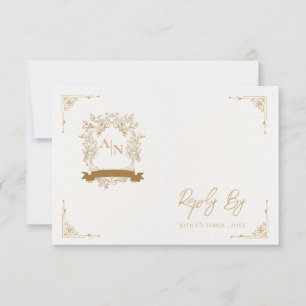 Elegant Gold Ornate Intricate Monogram Wedding RSVP Card
