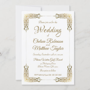 Elegant Gold Ornate Lace Wedding Invitation