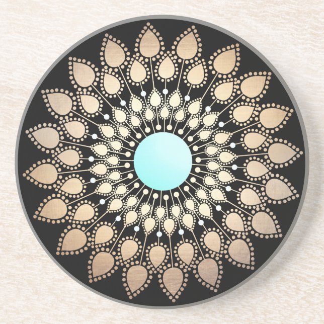 Elegant Gold Ornate Lotus Mandala Coaster (Front)