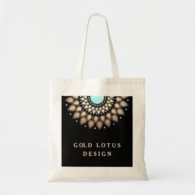 Elegant Gold Ornate Lotus Mandala Tote Bag (Front)