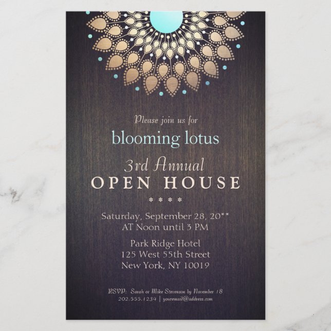 Elegant Gold Ornate Lotus Mandala Wood Event Flyer (Front)