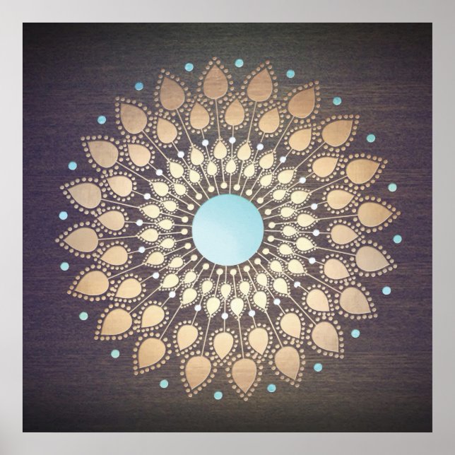 Elegant Gold Ornate Lotus Mandala Wood Poster (Front)