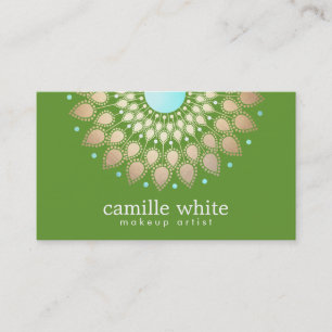 Elegant Gold Ornate Motif Green Business Card