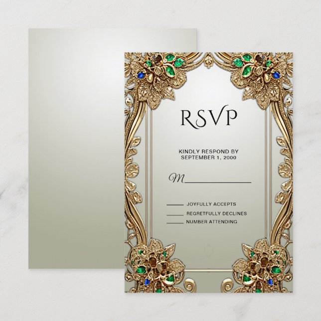 Elegant Gold Ornate RSVP Card (Front/Back)