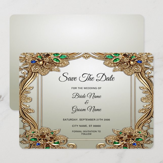 Elegant Gold Ornate Save The Date (Front/Back)