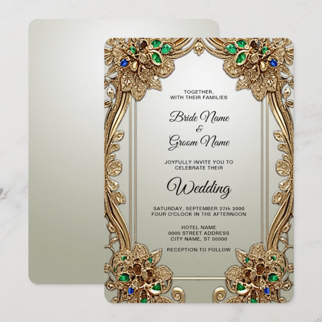 Elegant Gold Ornate Wedding Invitation (Front/Back)