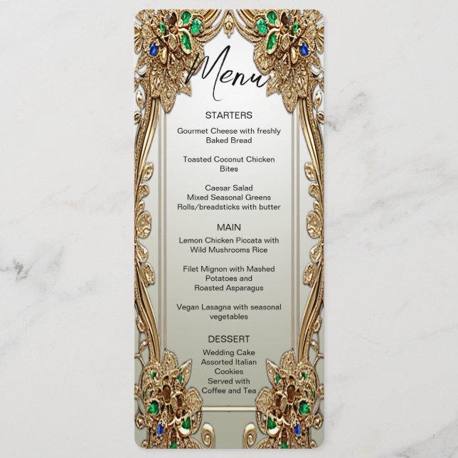 Elegant Gold Ornate Wedding Menu (Front)