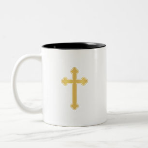 Elegant Gold Orthodox Cross Two-Tone Coffee Mug