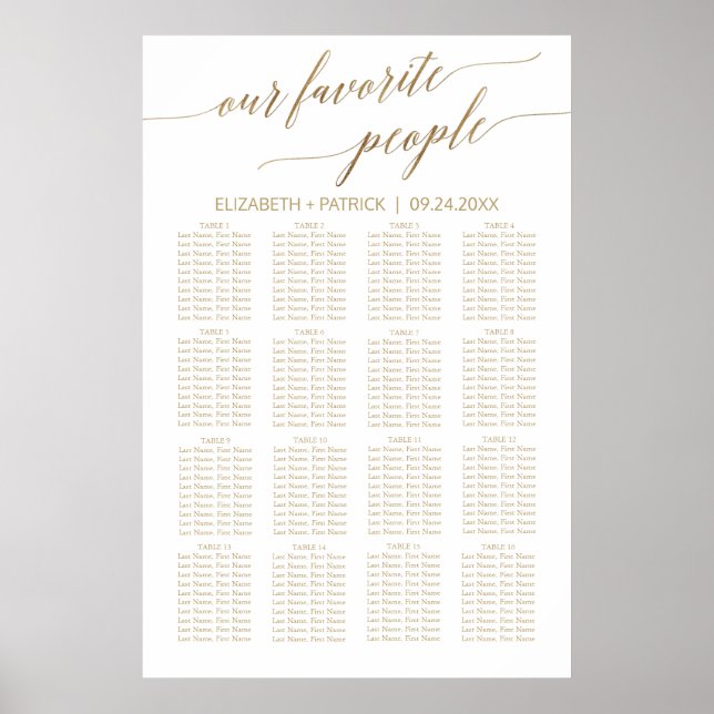 Elegant Gold Our Favourite People Seating Chart (Front)