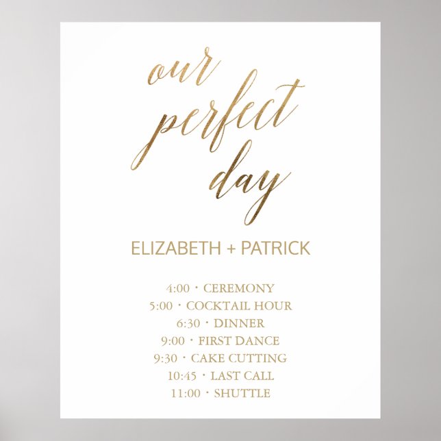 Elegant Gold Our Perfect Day Order of Events Poster (Front)