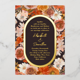 Elegant Gold Oval Frame Floral Midnight Wedding