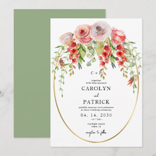 Elegant Gold Oval Frame Garden Floral Wedding Invitation