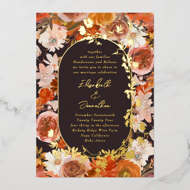 Elegant Gold Oval Frame Midnight Abundance Wedding (Front)