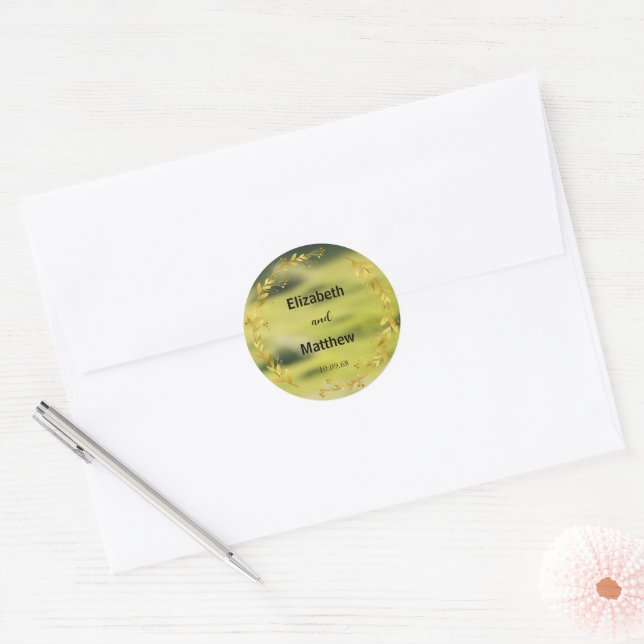 Elegant Gold Overlay Flowers rustic wedding Classic Round Sticker (Envelope)