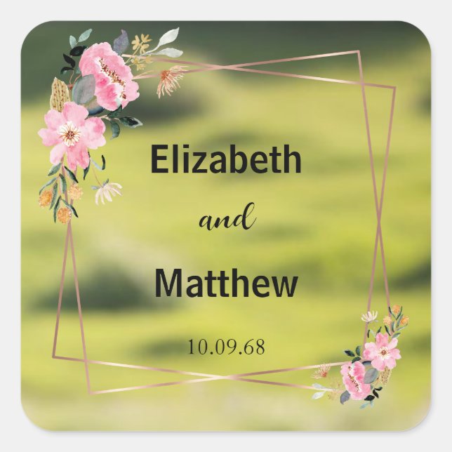Elegant Gold Overlay Flowers rustic wedding Square Sticker (Front)