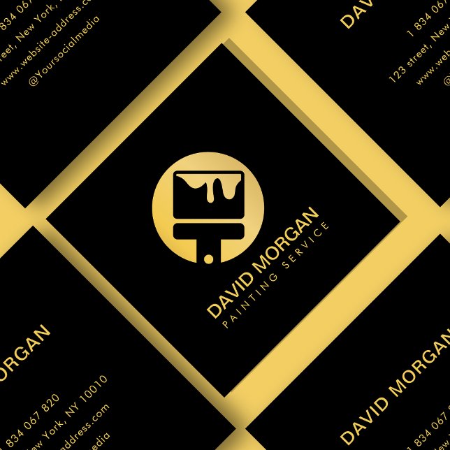 Elegant Gold Paint Brush Logo | Modern Painter Square Business Card (Creator Uploaded)