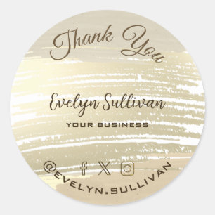 Elegant Gold Paint Brush Strokes Thank you Classic Round Sticker