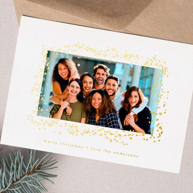 elegant gold paint specs christmas photo frame foil holiday card (Creator Uploaded)