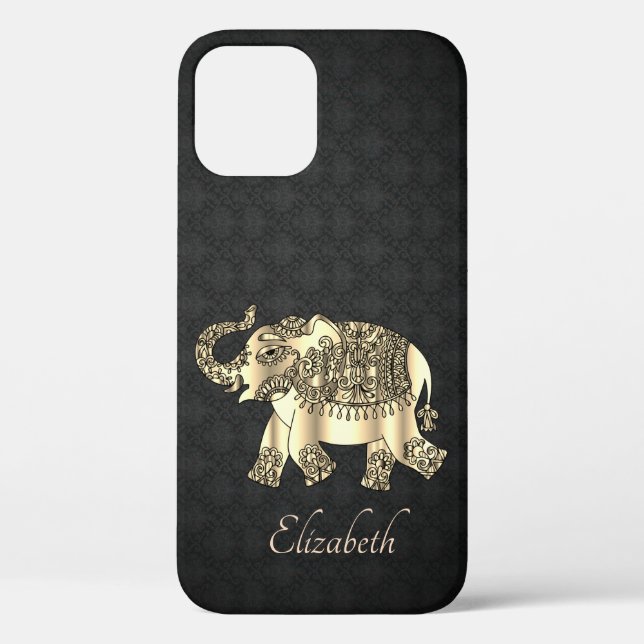 Elegant Gold Paisley Elephant,Damask-Personalised Case-Mate iPhone Case (Back)