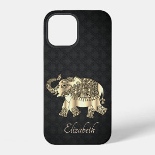 Elegant Gold Paisley Elephant,Damask-Personalised iPhone 12 Case