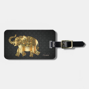 Elegant Gold Paisley Elephant,Damask-Personalised Luggage Tag