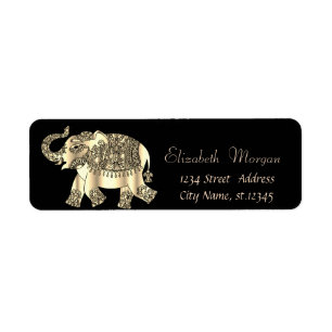 Elegant Gold Paisley Floral Elephant,Black