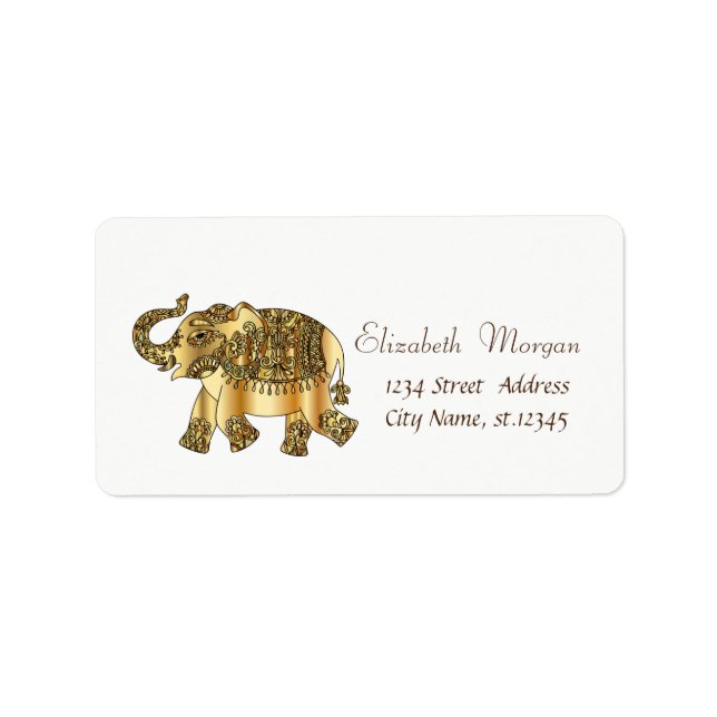 Elegant Gold Paisley Floral Elephant Label (Front)