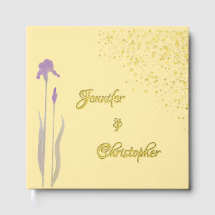 Elegant Gold Pale Purple Watercolor Iris Wedding Guest Book