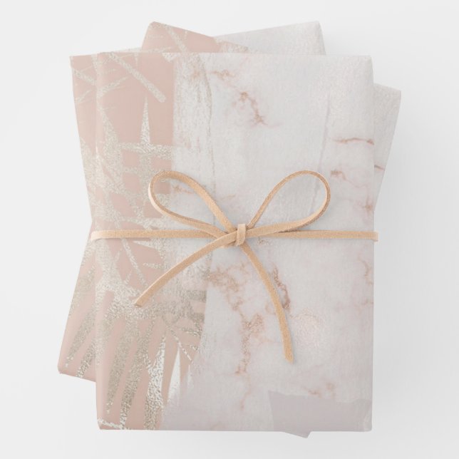 Elegant Gold Palm Leaf Marble Gift Wrapping Paper Sheet (In situ)