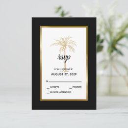 Elegant Gold Palm Tree Modern Wedding RSVP Card