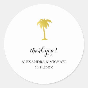 Elegant Gold Palm Tree Thank You Wedding Favour Classic Round Sticker